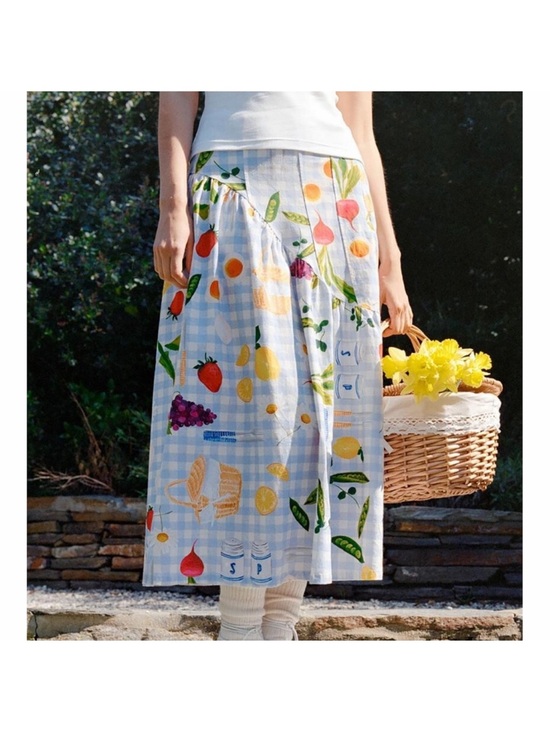 Lisa Says Gah Dresses & Skirts - Lisa Says Gah Blue Gingham Fruit-Print picnic Midi Skirt
